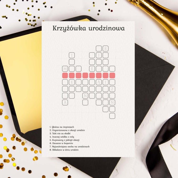 Kartka na urodziny z krzyżówką urodzinową - Birthday Crossword